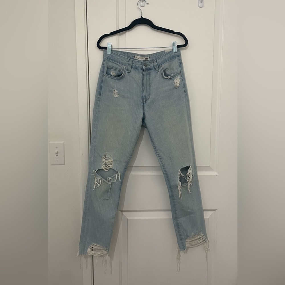 Lovers + Friends Distressed Light Blue Boyfriend Jeans (inseam 27’ in)